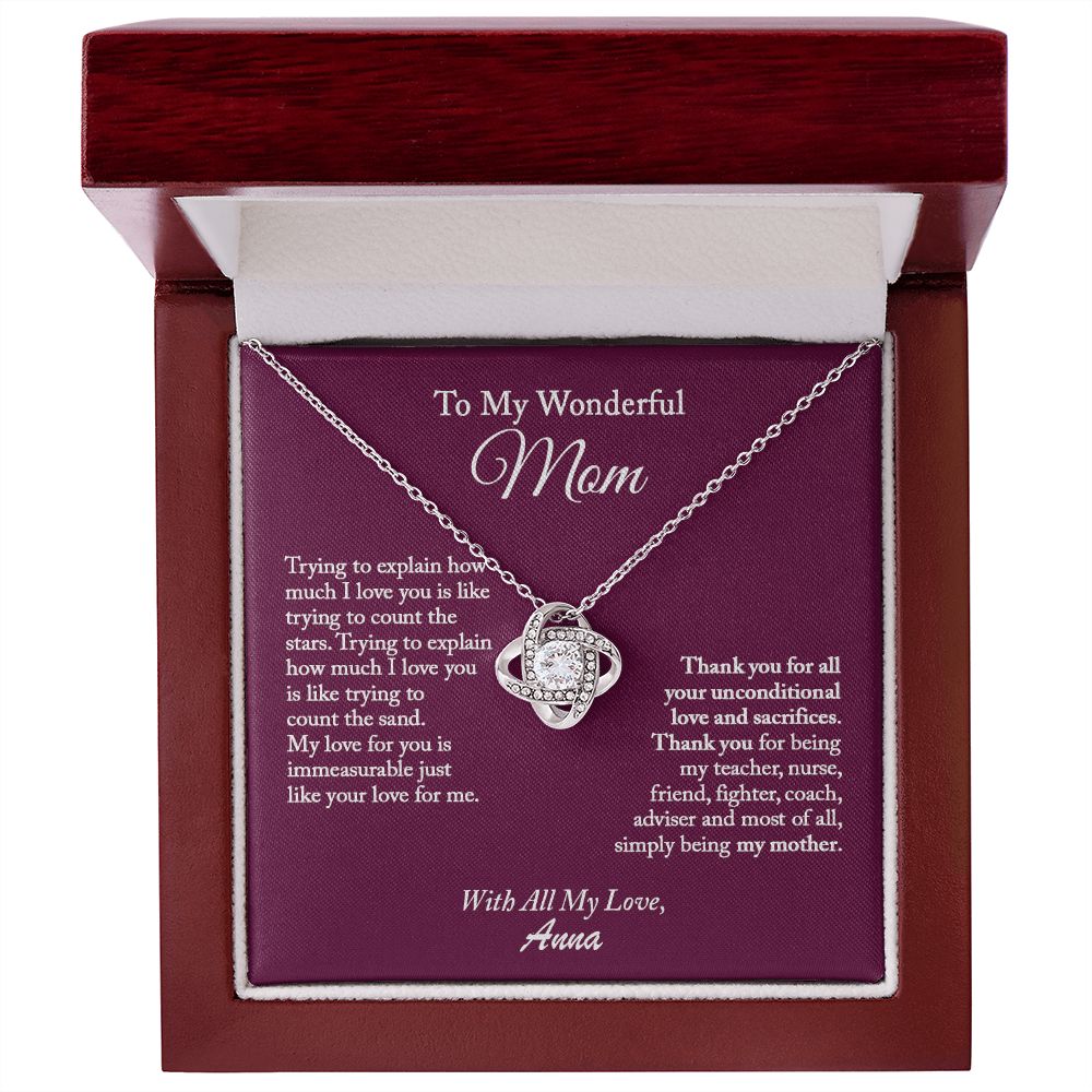 To My Wonderful Mom Love Knot Necklace, Mom Necklace