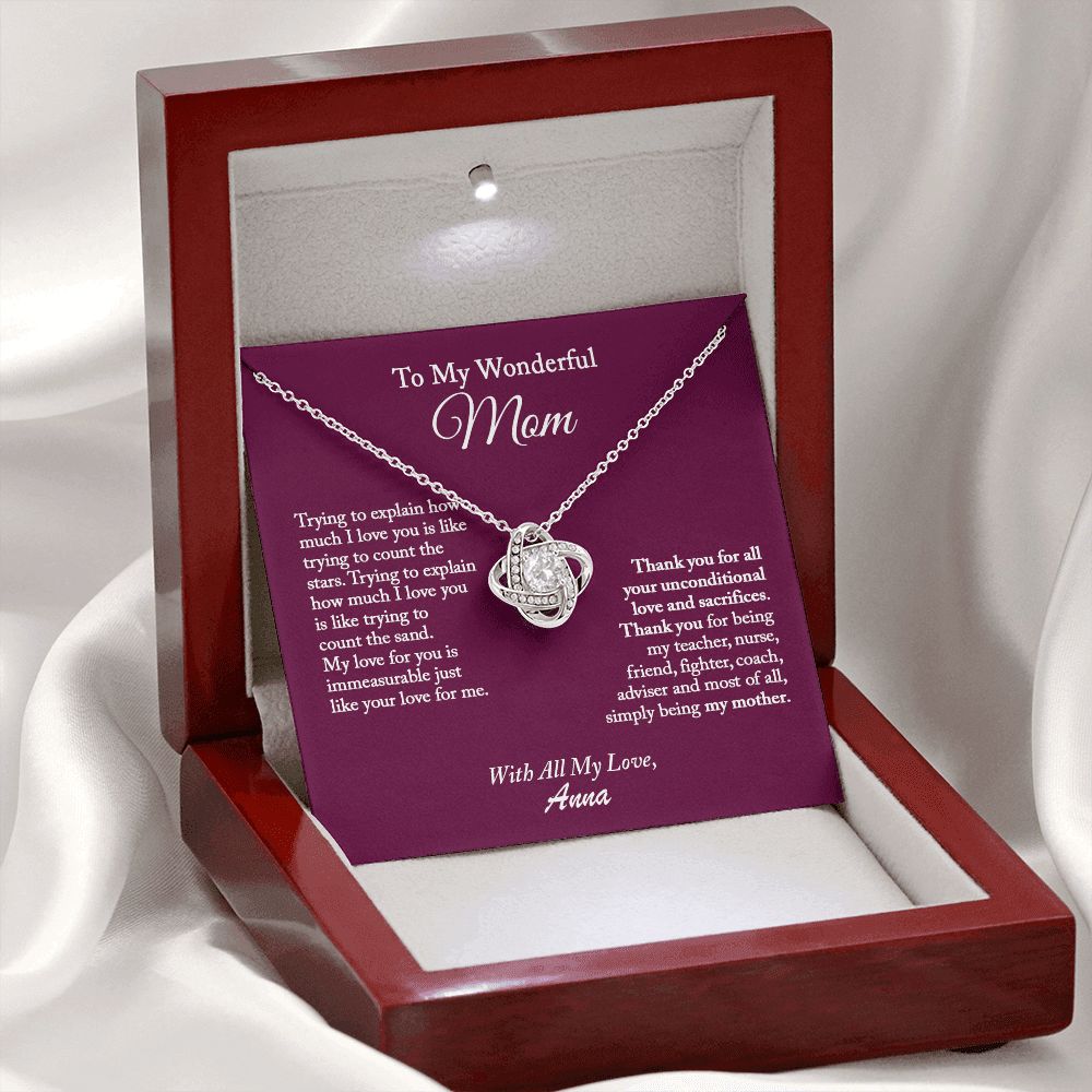 To My Wonderful Mom Love Knot Necklace, Mom Necklace