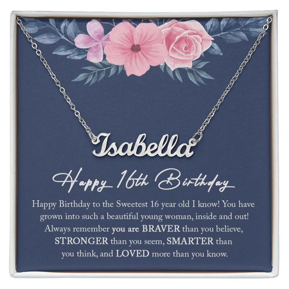 16th Birthday Gift Girl Necklace, Sweet 16 Necklace, Name Necklace for 16th Year Old Girl