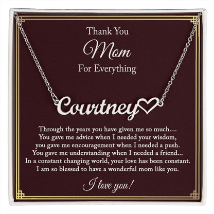 Thank You Mom Necklace, Custom Name Necklace for Mom, Mom Gift from Daughter, Mom Birthday Gift from Son