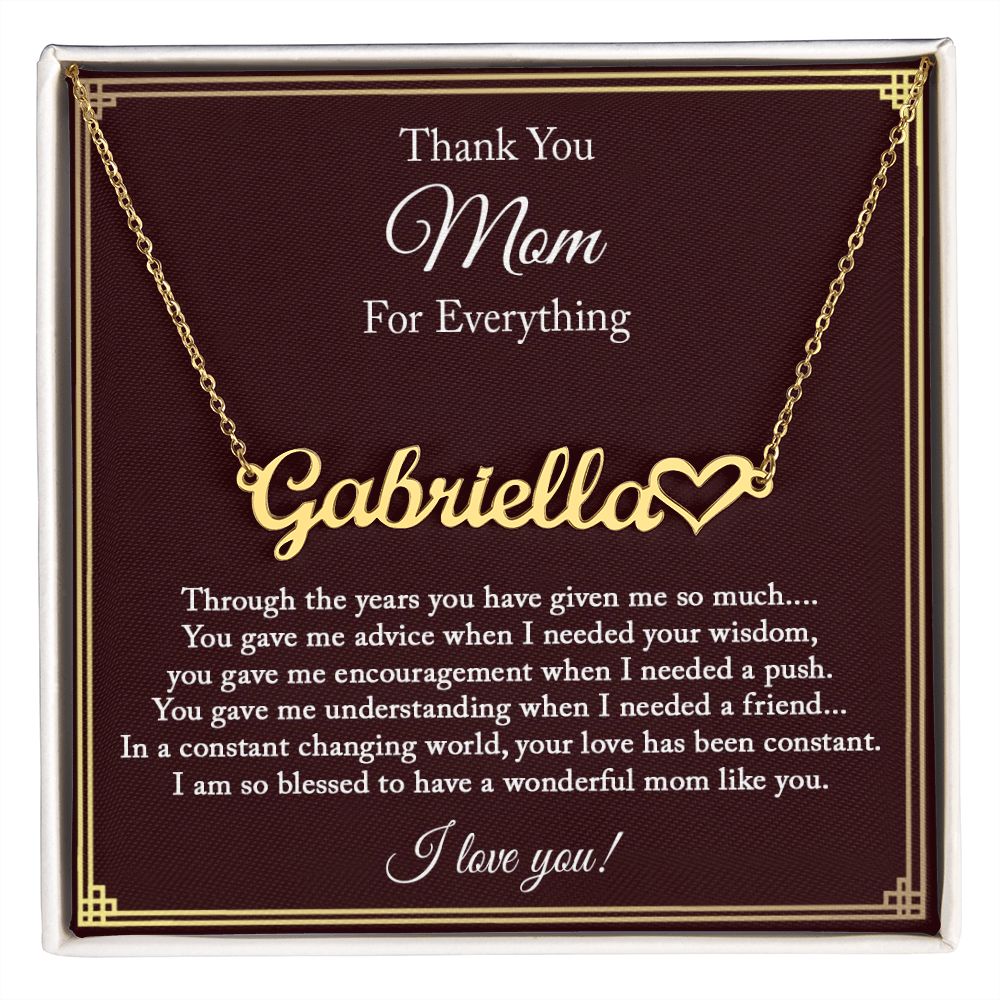 Thank You Mom Necklace, Custom Name Necklace for Mom, Mom Gift from Daughter, Mom Birthday Gift from Son