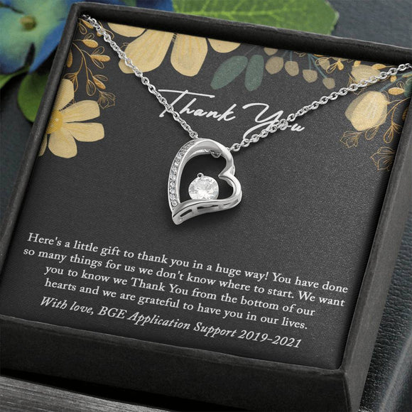 Thank You Gift Necklace: Friendship, Thank You Gift for Her, Heart Necklace - White Gold & Yellow Gold