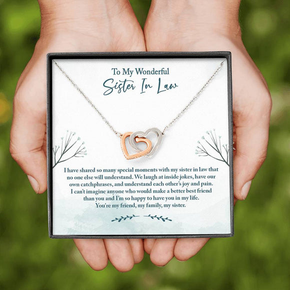 Sister In Law Necklace: Sister-In-Law Birthday Gift, Amazing Sister In Law Gift, Interlocking Hearts