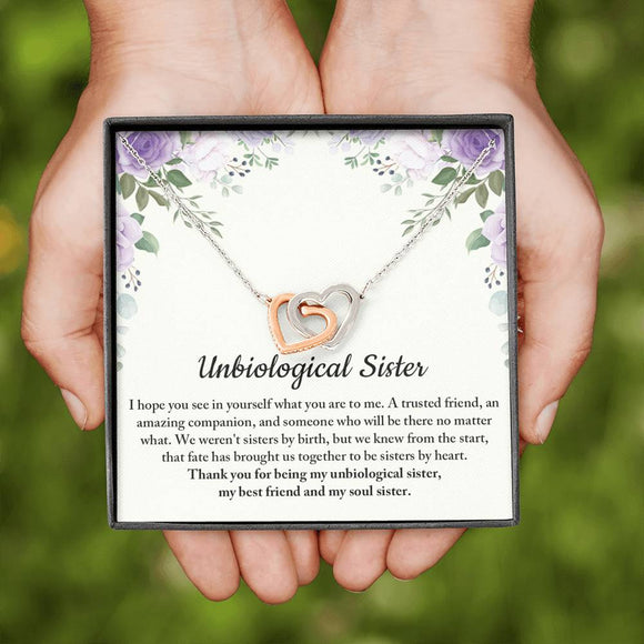 Unbiological Sister Interlocking Hearts Necklace, Soul Sister Gift, Best Friend Gift for Female Friend