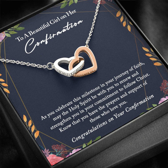 Confirmation Gifts for Girls, Confirmation Necklace, Holy Confirmation For Girls, Christian Faith, Gift from Godparent - Interlocking Hearts