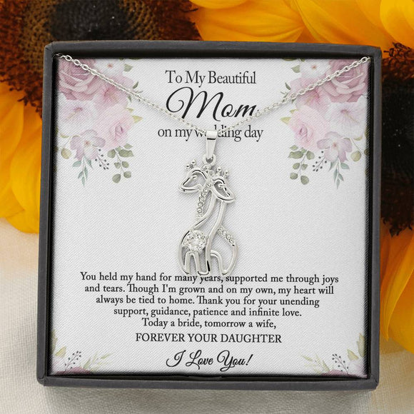 To My Beautiful Mom Necklace, Mother of the Bride Gift from Daughter, Wedding Day Gift from Bride