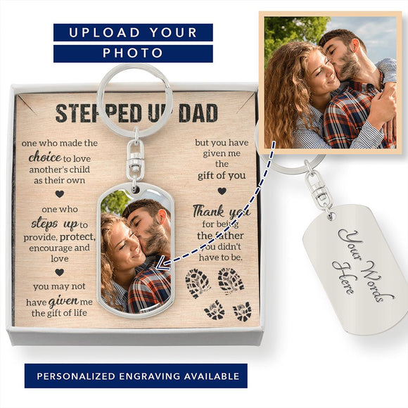 Stepped Up Dad Keychain, Personalized Keychain Gift for Step Father