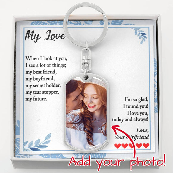Personalized Couple Photo Keychain for Boyfriend, Anniversary Gift for Boyfriend
